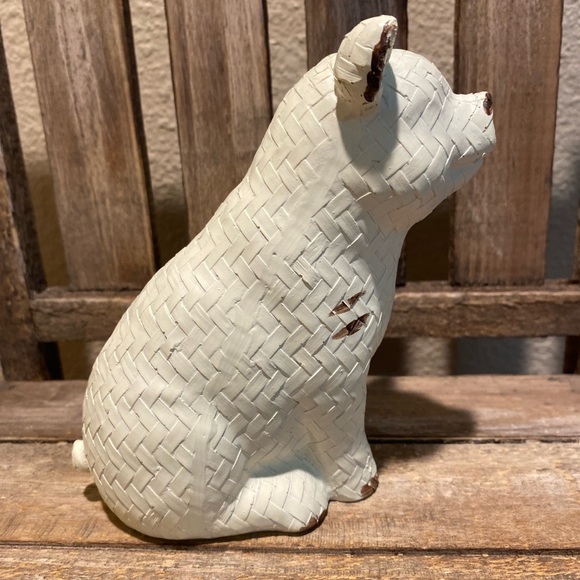 Farmhouse Pig Statues Set of 2, Country Pigs, Resin Pink Pig & Resin White Pig - Picture 8 of 16